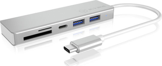 Icy Box USB-Hub 5 Anschlüsse USB 3.0 mit USB-C Anschluss Silber