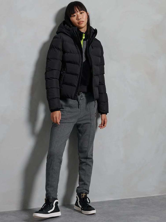 Women's Short Puffer Jacket for Winter with Hood Black