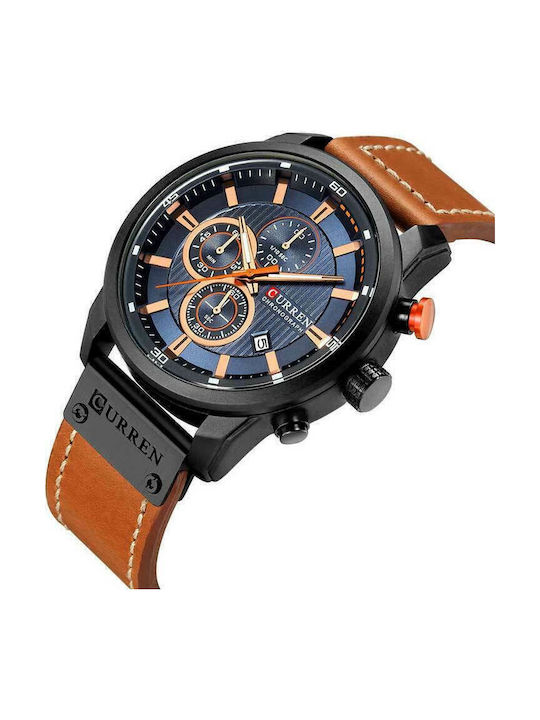 Curren Men's Watch 45mm Chronograph Battery with Leather Strap Brown / Blue