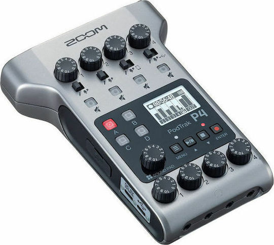 Zoom PodTrak P4 Polyphonic Digital Portable Recorder Battery/Power for Recording on Memory Card with Recording Duration 3 Hours, Phantom Power and USB Power Supply