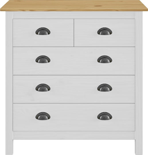 Hill Chest of Drawers of Solid Wood with 5 Drawers White 79x40x80cm