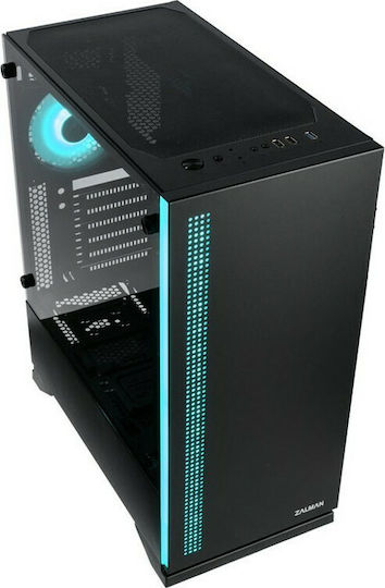 Zalman S5 Gaming Midi Tower Κουτί Υπολογιστή με Πλαϊνό Παράθυρο και RGB Φωτισμό Μαύρο
