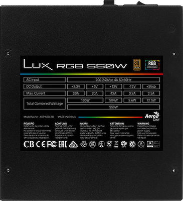 Aerocool Lux RGB 750W Black Computer Power Supply Full Wired 80 Plus Bronze