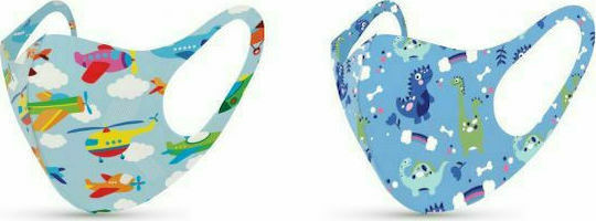 Tili Fashion Face Mask Μάσκα Προστασίας Υφασμάτινη για Παιδιά Δεινόσαυροι - Αεροπλάνα 2τμχ