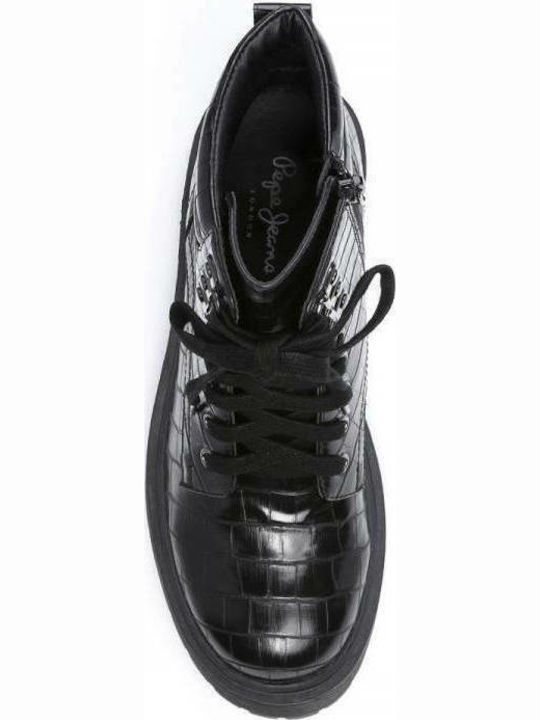 Bobbing Croco Women's Patent Leather Ankle Boots with Medium Heel Black
