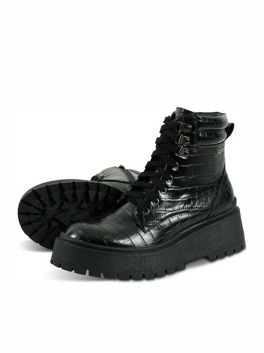 Bobbing Croco Women's Patent Leather Ankle Boots with Medium Heel Black