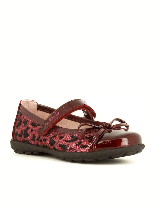 Kids Leather Ballerinas Charol Kayak with Hoop & Loop Closure Burgundy