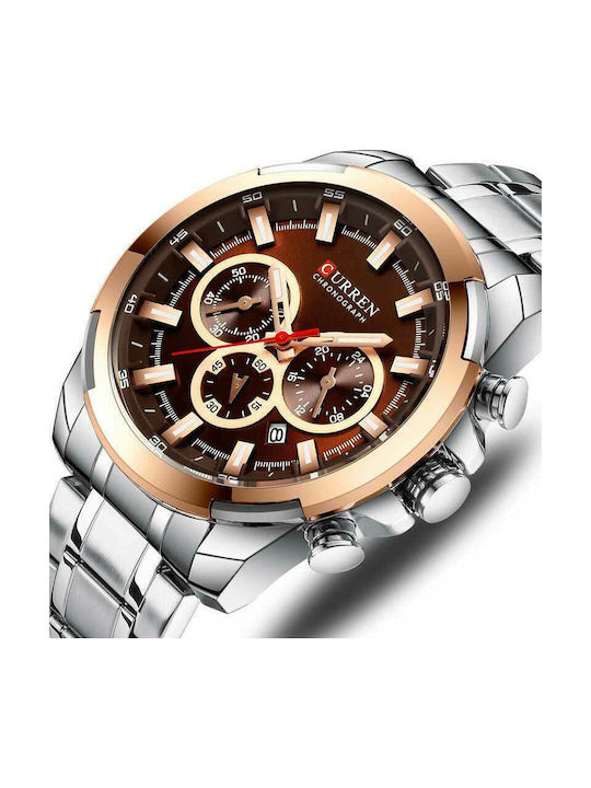 Curren Men's Watch 48mm Chronograph Battery with Silver Metal Bracelet