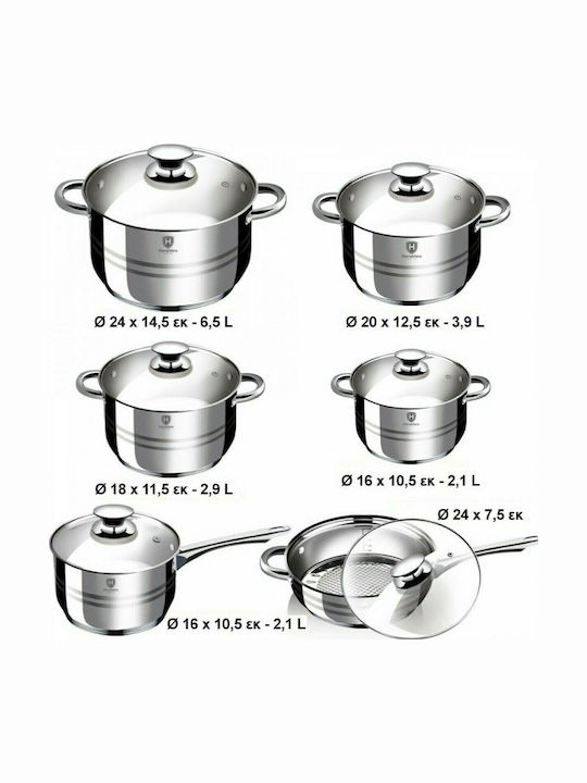 HomeVero Cookware Set of Stainless Steel with No Coating Silver 12pcs