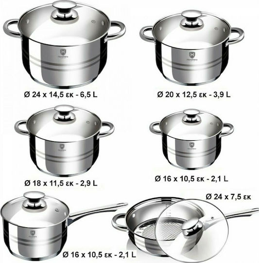 HomeVero Set de vase de gătit din oțel inoxidabil argintiu 6 buc
