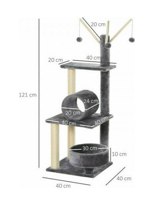 Pawhut Scratching Post Cat Trees Gray 3 levels 40x40x121cm