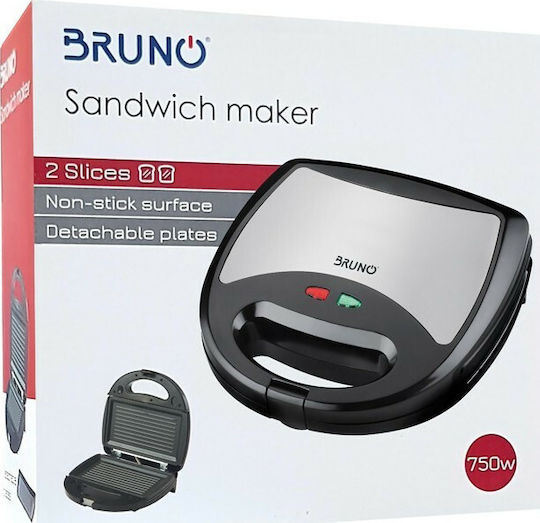 Bruno Τοστιέρα με Αποσπώμενες Πλάκες για 2 Τοστ 750W Inox