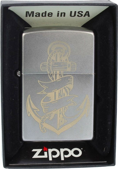 Zippo Lighter Flame Windproof Brushed Chrome Anchor