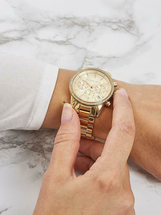 Michael Kors Ritz Γυναικείο Ρολόι 37mm Μπαταρίας με Χρυσό Μεταλλικό Μπρασελέ