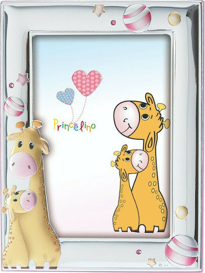 Prince Silvero Giraffe Kinder Fotorahmen Silber Rosa 9x13cm