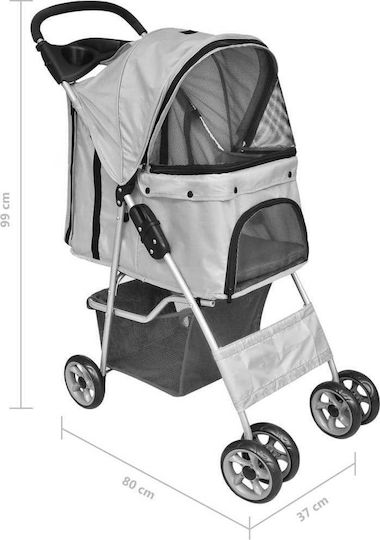 vidaXL Dog/Cat Carrying Gray Stroller for 15kg Pets L37xW80xH99cm