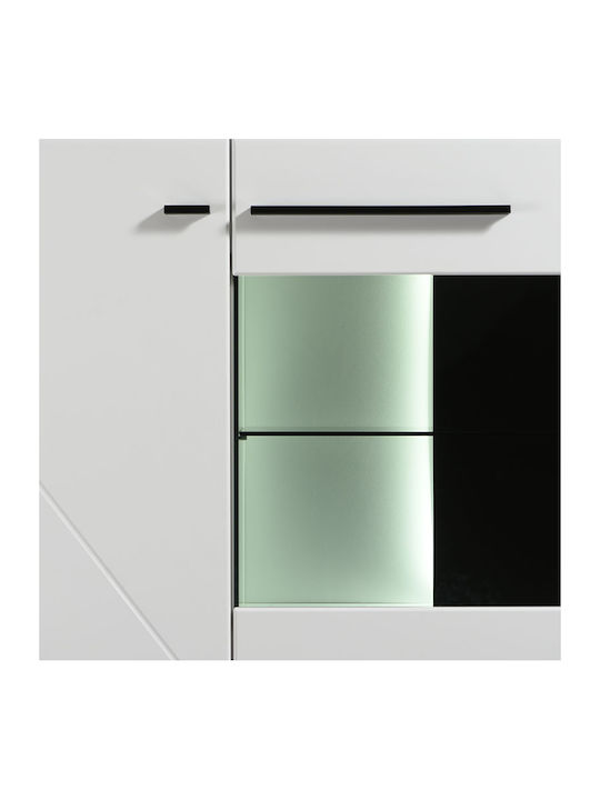 Trentino 2K VS1 Living Room Display Cabinet made of Particle Board with Glass and Lighting White / Black / White Lacquer 57.5x35x124cm