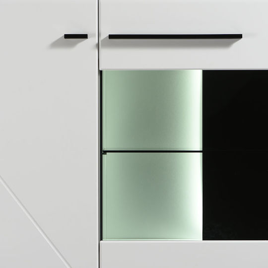 Trentino 2K VS1 Living Room Display Cabinet made of Particle Board with Glass and Lighting White / Black / White Lacquer 57.5x35x124cm