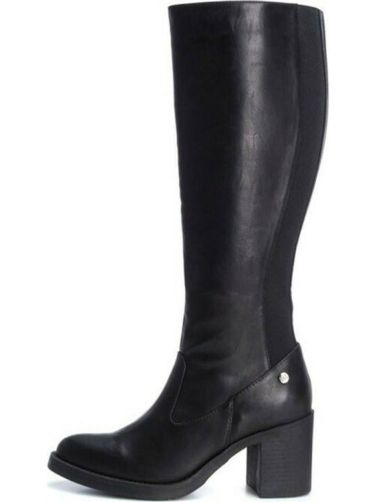 Xti Synthetic Leather High Heel Women's Boots with Zipper Black