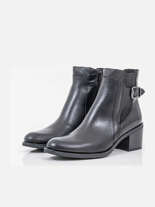 Women's Leather Medium Heel Chelsea Boots Black