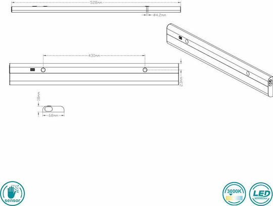 Trio Lighting Simeo Under-Cabinet LED Light 10W Warm White with Motion Sensor L52.8xD6.8xH1.8cm