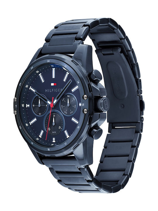 Tommy Hilfiger Mason Ανδρικό Ρολόι 45mm Μπαταρίας με Μπλε Μεταλλικό Μπρασελέ