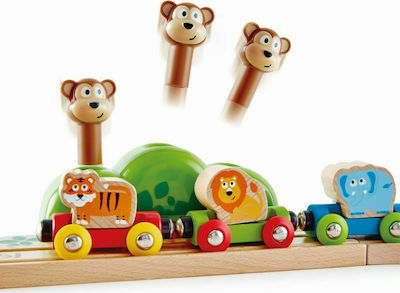 Hape Monkeys Railway Set cu Trenuleț din Lemn pentru 1.5++ Ani