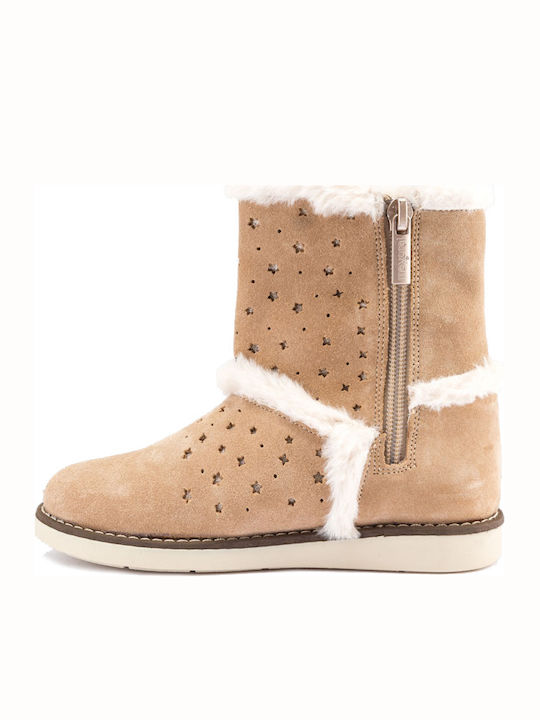 Mayoral Kids Leather Boots with Zipper Beige