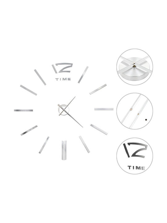 vidaXL 3D Wall Clock Sticker Metallic Silver Ø100cm