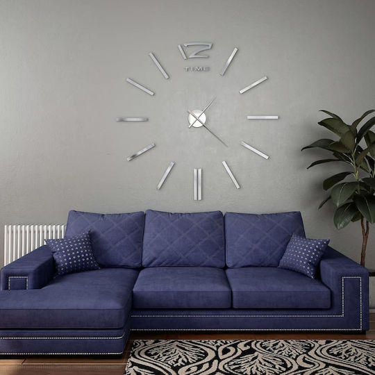 vidaXL 3D Wall Clock Sticker Metallic Silver Ø100cm