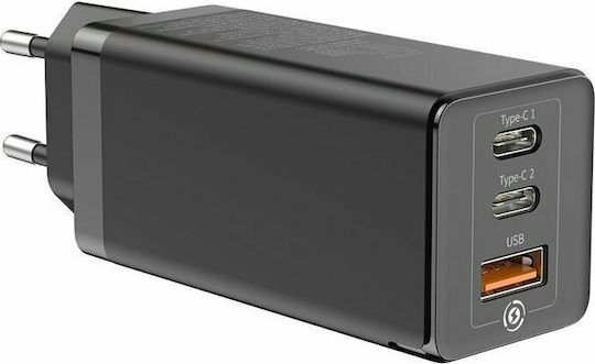 Baseus Wireless GaN Charger with USB-A and 2 USB-C Output Ports 65W Quick Charge 3.0 / Power Delivery Black