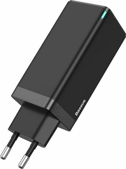 Baseus Wireless GaN Charger with USB-A and 2 USB-C Output Ports 65W Quick Charge 3.0 / Power Delivery Black