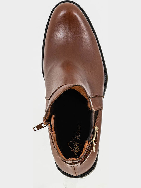 Leather Women's Chelsea Boots with Medium Heel Tabac Brown