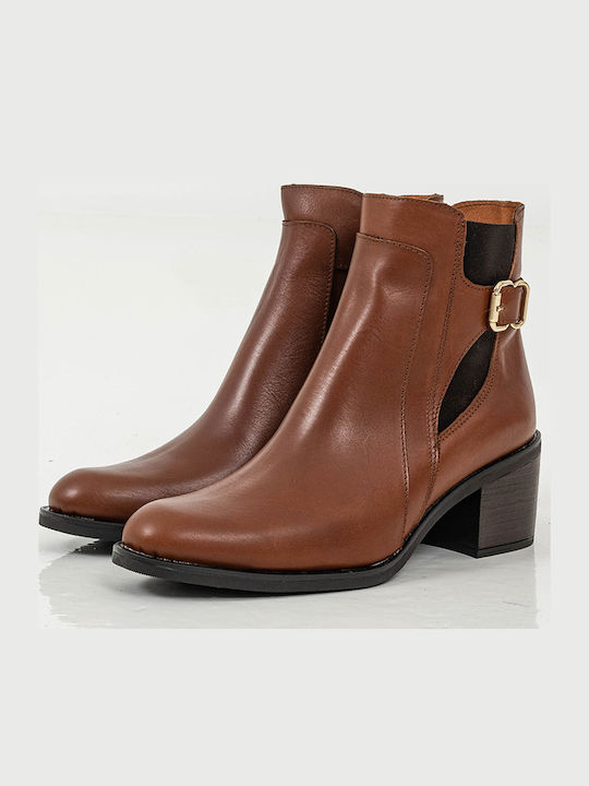 Leather Women's Chelsea Boots with Medium Heel Tabac Brown