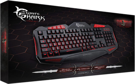 White Shark GK-1621 Shogun Червена Гейминг Клавиатура с Мембранни Превключватели и Осветени Клавиши Английски (САЩ)