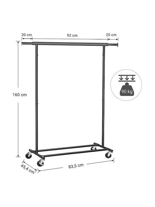 Songmics Wheeled Floor Garment Rack made of Metal Black 132x45.4x160cm
