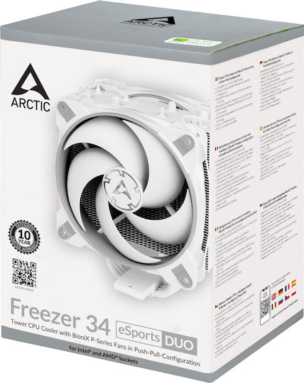 Arctic Freezer 34 eSports Duo Fan CPU Cooling for AM4/AM5/1200/115x Socket Grey/White