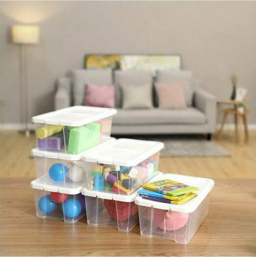 Songmics Kunststoff Aufbewahrungsbox mit Deckel Transparent 29.5x16.5x12.5cm 12Stück