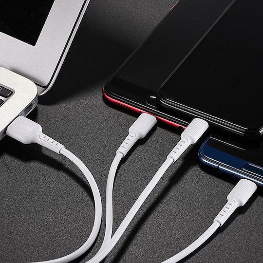 Borofone BX16 Regulär USB zu Blitzschlag / Typ-C,TC-TC / Micro-USB Kabel Weiß 1m
