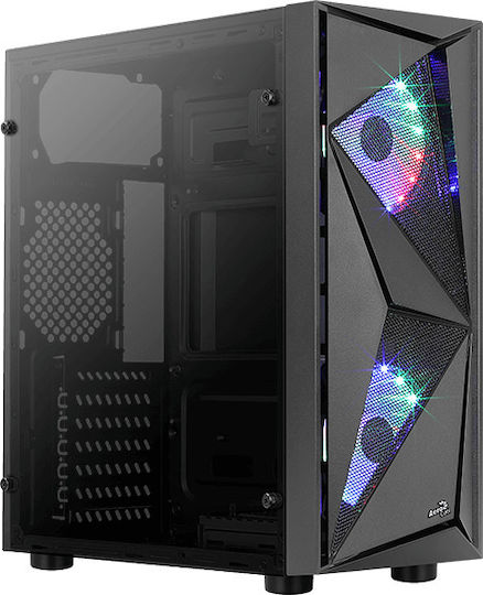 Aerocool Glider Tempered Glass Gaming Midi Tower Κουτί Υπολογιστή με Πλαϊνό Παράθυρο Μαύρο