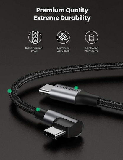 Ugreen US255 Angle (90°) / Braided USB 2.0 Cable USB-C Male - USB-C 60W Black 1m 50123