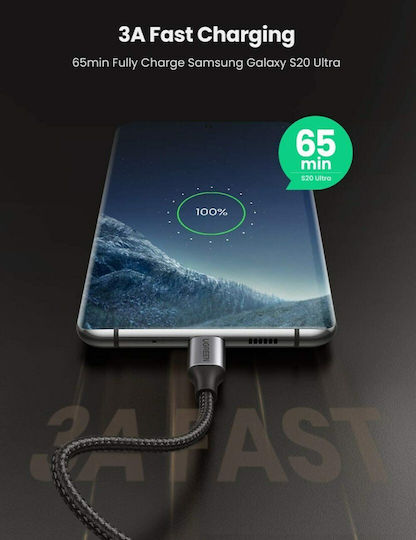 Ugreen US255 Angle (90°) / Braided USB 2.0 Cable USB-C Male - USB-C 60W Black 1m 50123