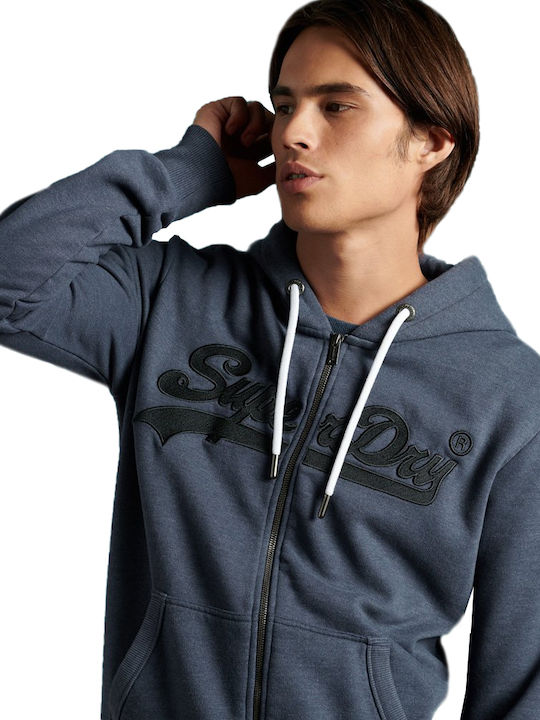 Superdry Embroidery Men's Sweatshirt Jacket with Hood and Pockets Navy