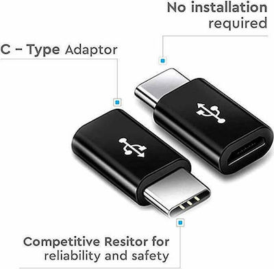 V-TAC Konverter USB-C männlich zu Micro-USB weiblich Schwarz Schwarz 1Stück (8471)