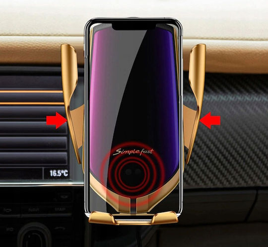 Hurtel Car Mobile Mount with Adjustable Hooks and Wireless Charging Gold