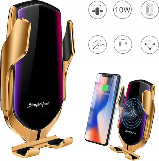 Hurtel Car Mobile Mount with Adjustable Hooks and Wireless Charging Gold