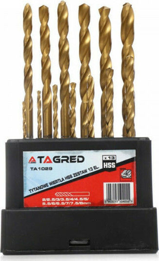 Tagred Set 13 Burghie HSS Titan cu Tija Cilindrică pentru Metal