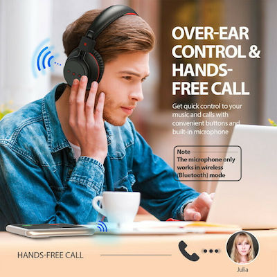 X3.0 Ασύρματα Bluetooth Over Ear Ακουστικά Μαύρα / Κόκκινα