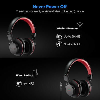 X3.0 Ασύρματα Bluetooth Over Ear Ακουστικά Μαύρα / Κόκκινα