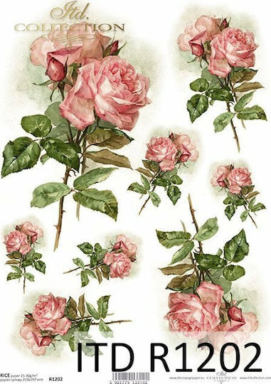 ITD Collection Hârtie De Orez "Pink Roses" Hârtie De Orez Decupaj